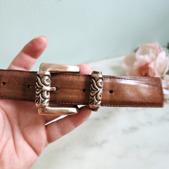 Omega Accessories - Vintage Omega Leather Belt Brown with Ornate Copper Buckle‎ Medium 30"